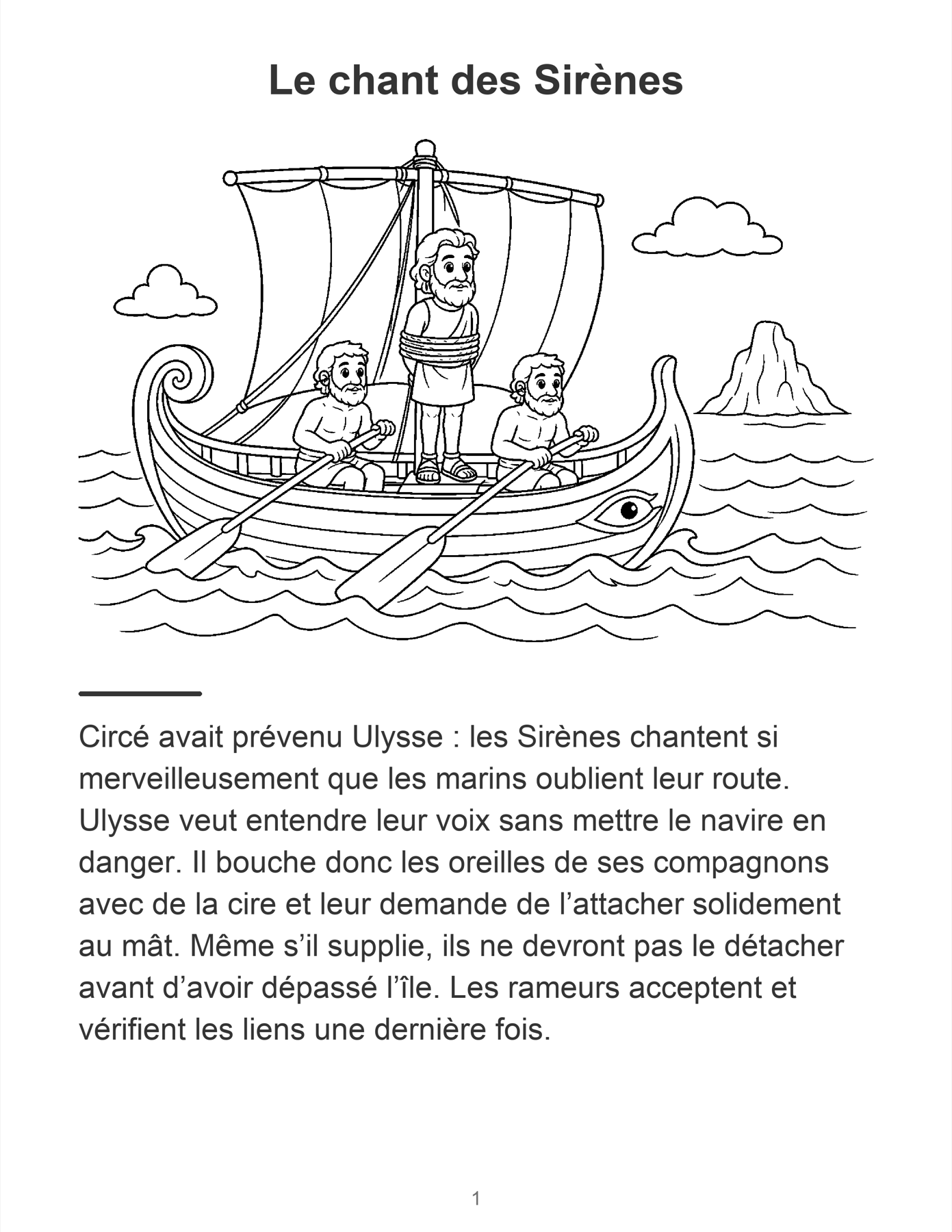 Page illustrée du chant des Sirènes dans L'Odyssée