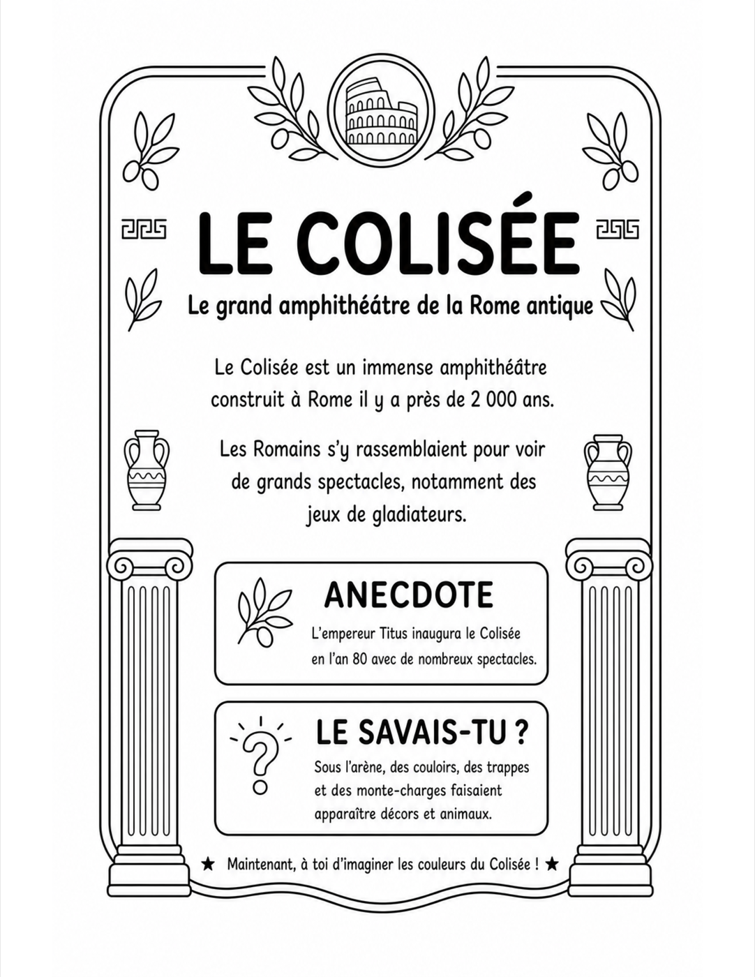 Fiche de découverte finale du Colisée telle qu’elle apparaît dans le livre