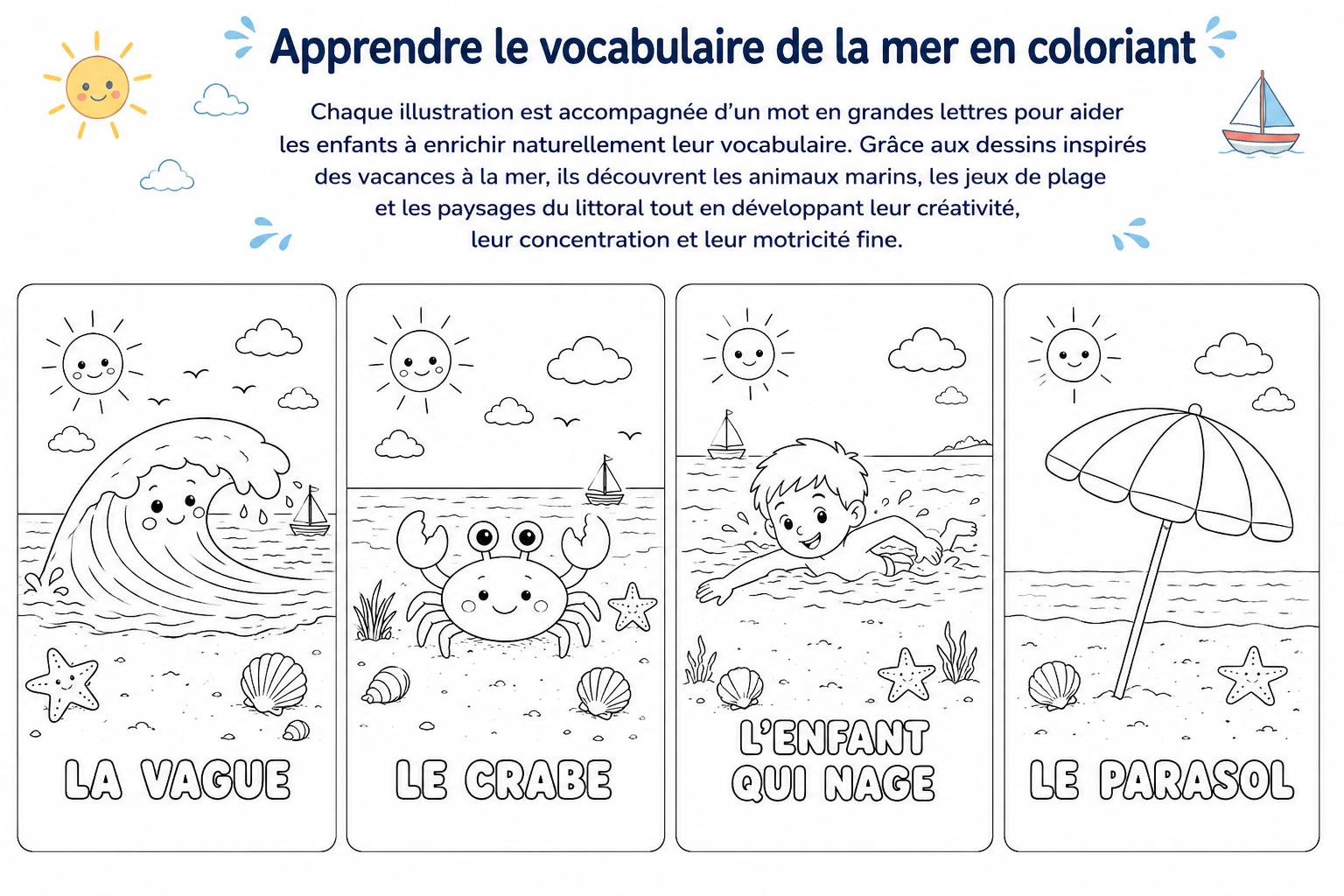 Coloriage bord de mer pour un temps calme en vacances