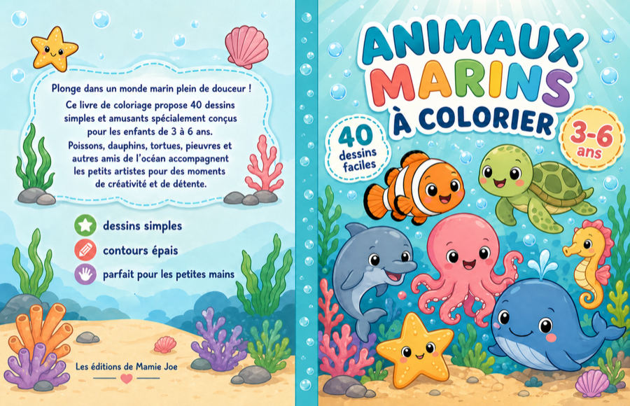 Couverture livre de coloriage Animaux marins
